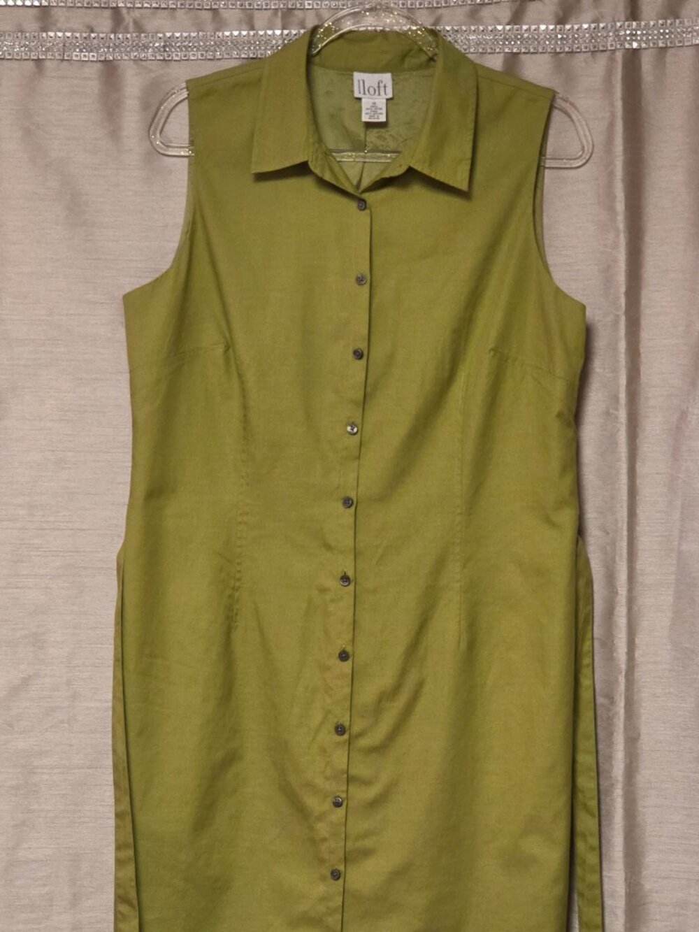 LOFT Dress Sage Green Sleeveless Size Large Knee Length 100% Cotton